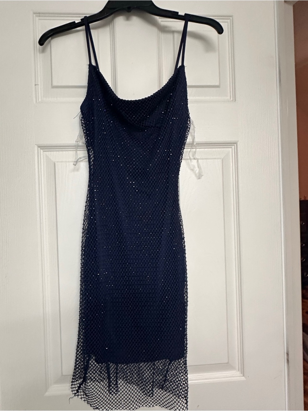 Windsor Navy Sequin Mesh Cowl Mini Dress